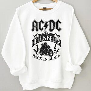 Vintage ACDC Hells Bells Sweaters, Graphic ACDC Back in Black Album shirt white